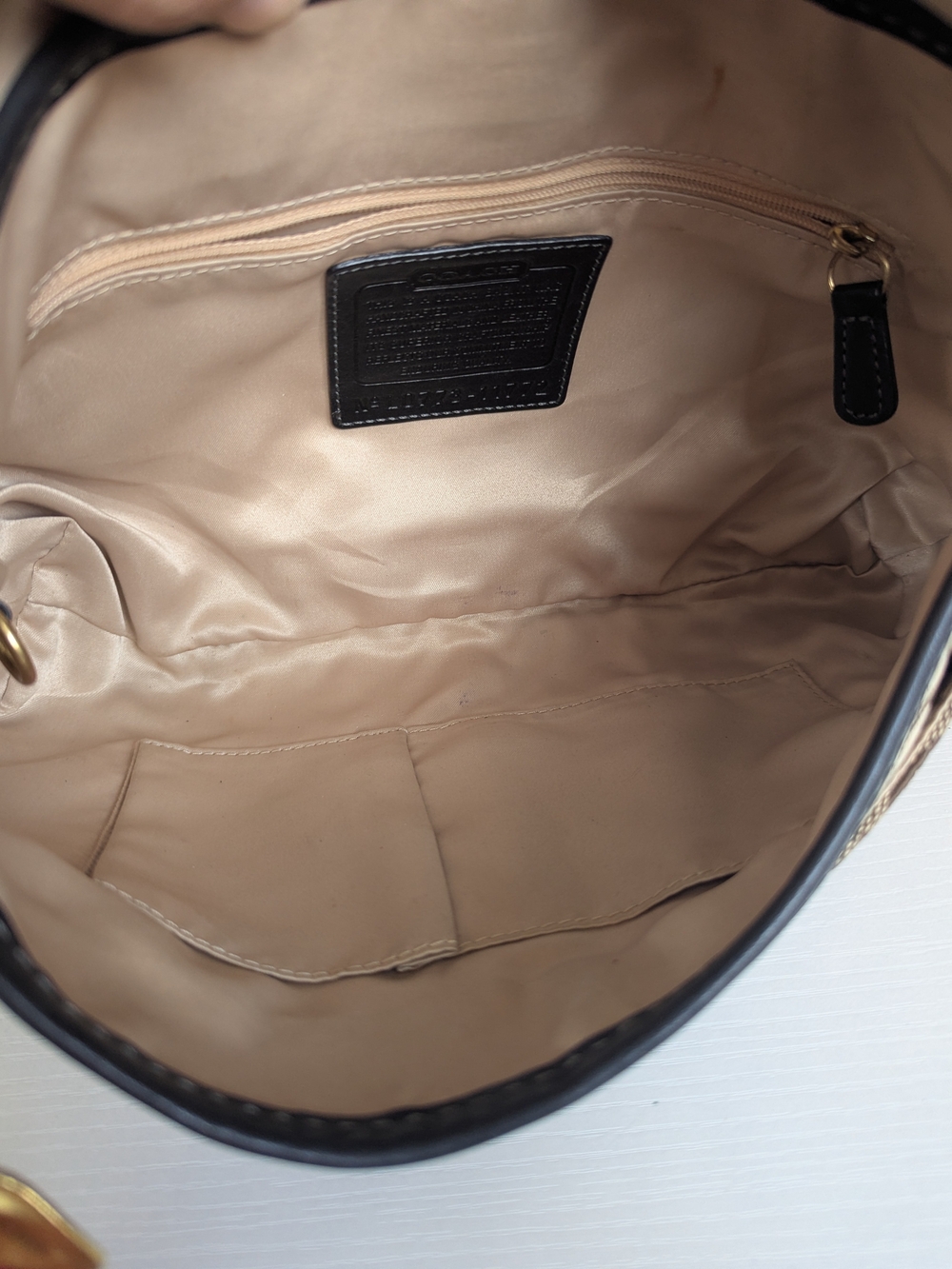 Coach Brown Signature Canvas and Black Leather Shoulder Bag - Picture 10 of 14